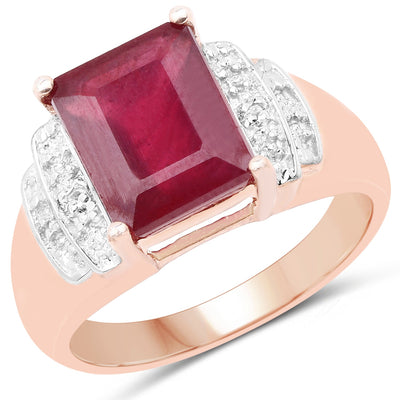 Bague en argent sterling plaqué or rose 14K avec rubis et topaze blanche