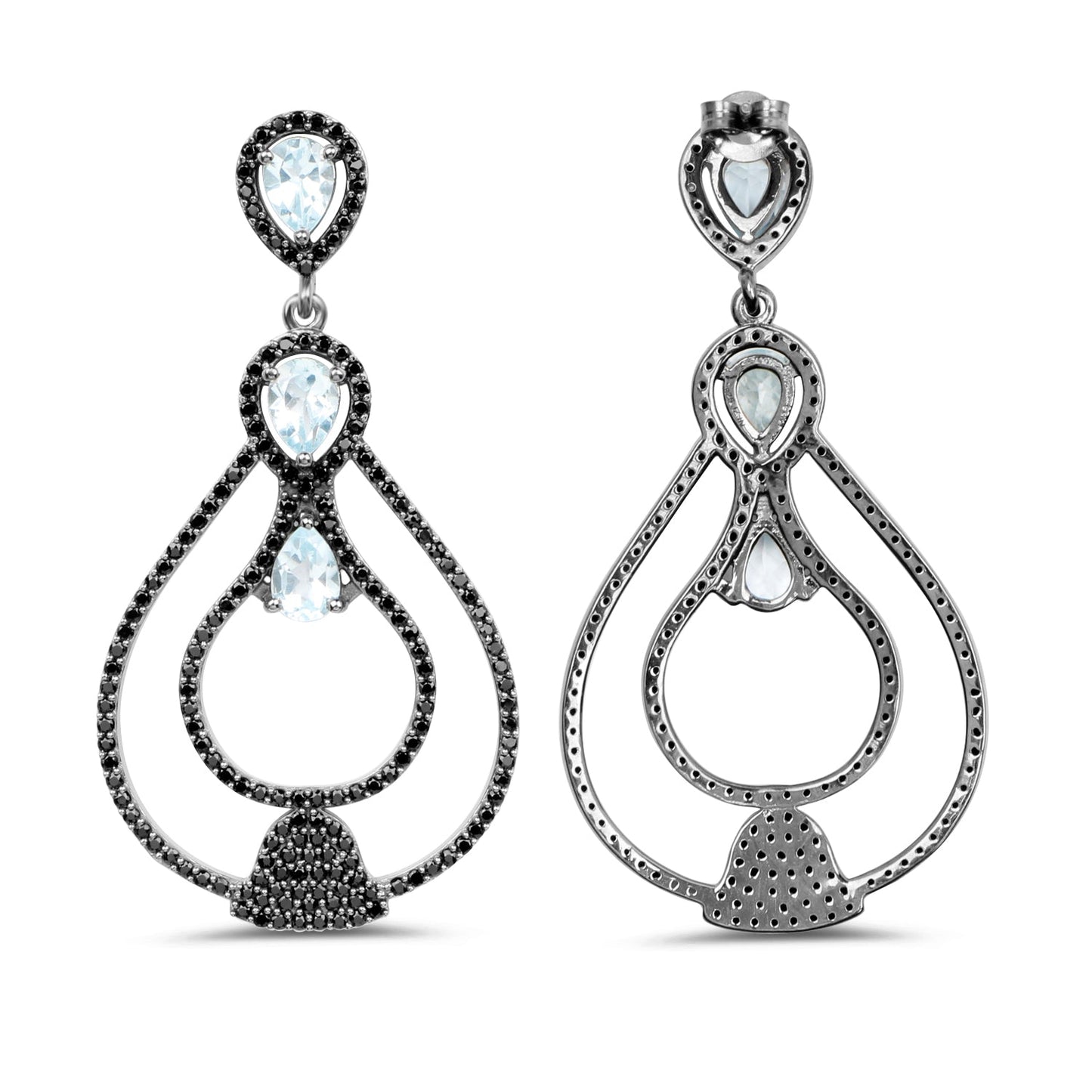 8.81 Carat Blue Topaz & Black Spinel Sterling Silver Earrings