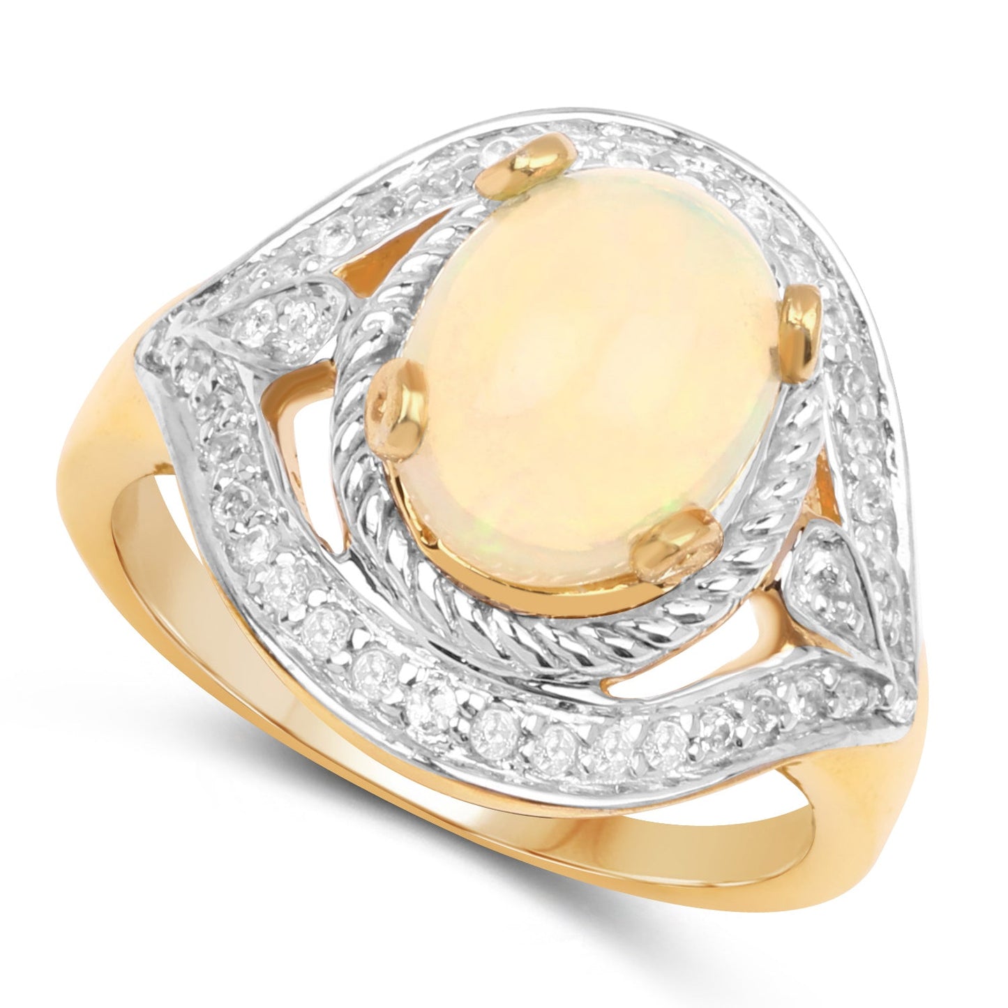 14K Yellow Gold Plated Ethiopian Opal & White Topaz Ring
