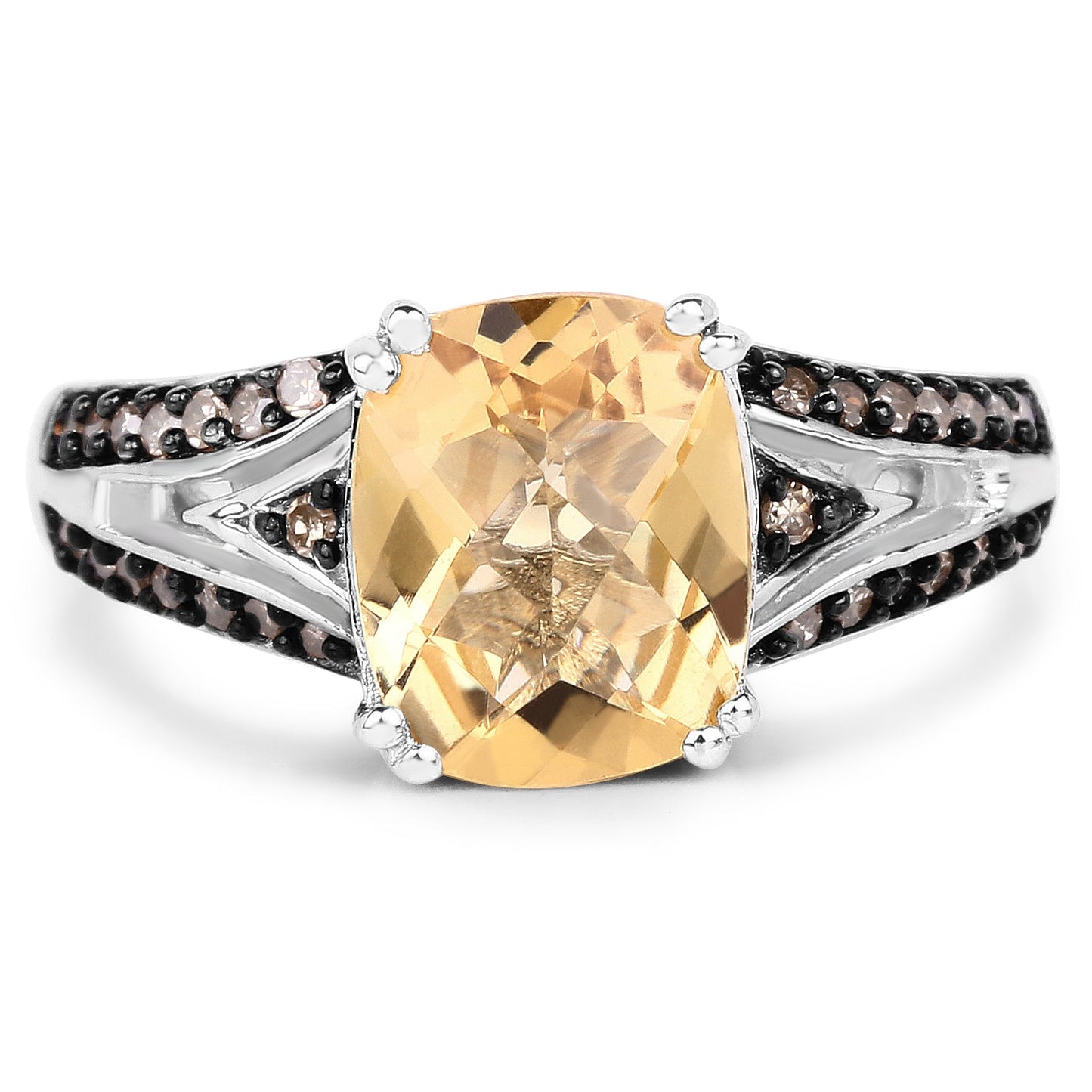 Bague de fiançailles en citrine et diamant de 2,79 carats en argent sterling .925