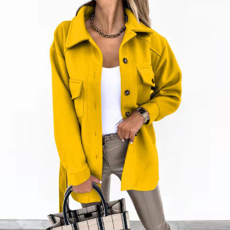 Chaqueta Elegante con Solapa y Cinturón para Mujeres - Abrigo Casual de Primavera Otoño
