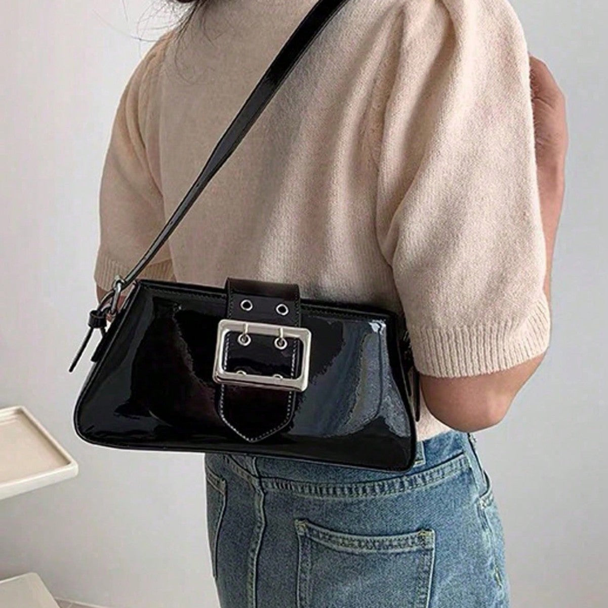 Chic Silver Patent Leather Crossbody Bag