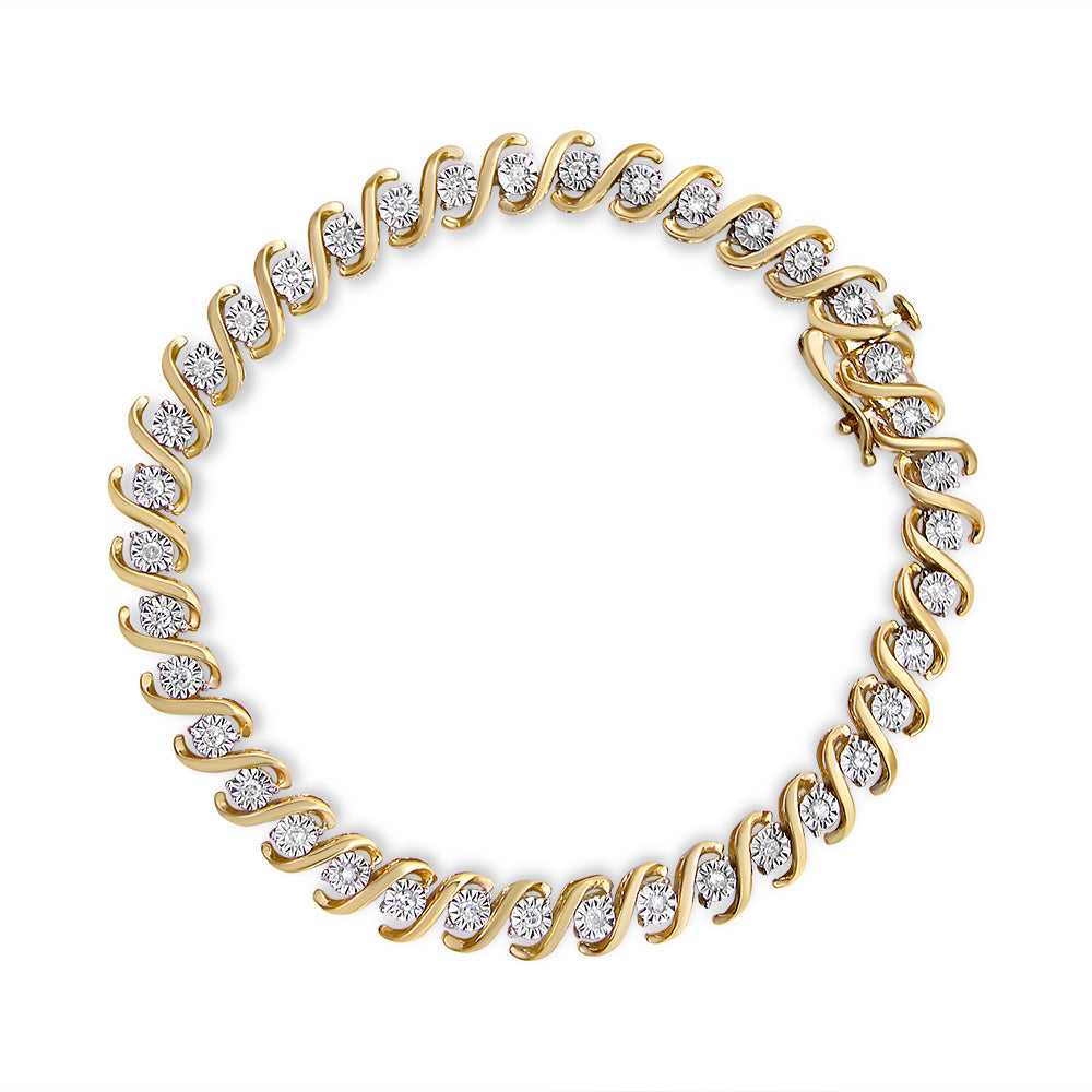 Pulsera de Tenis S-Curve de Diamantes Chapada en Oro Amarillo de 14K - 7"