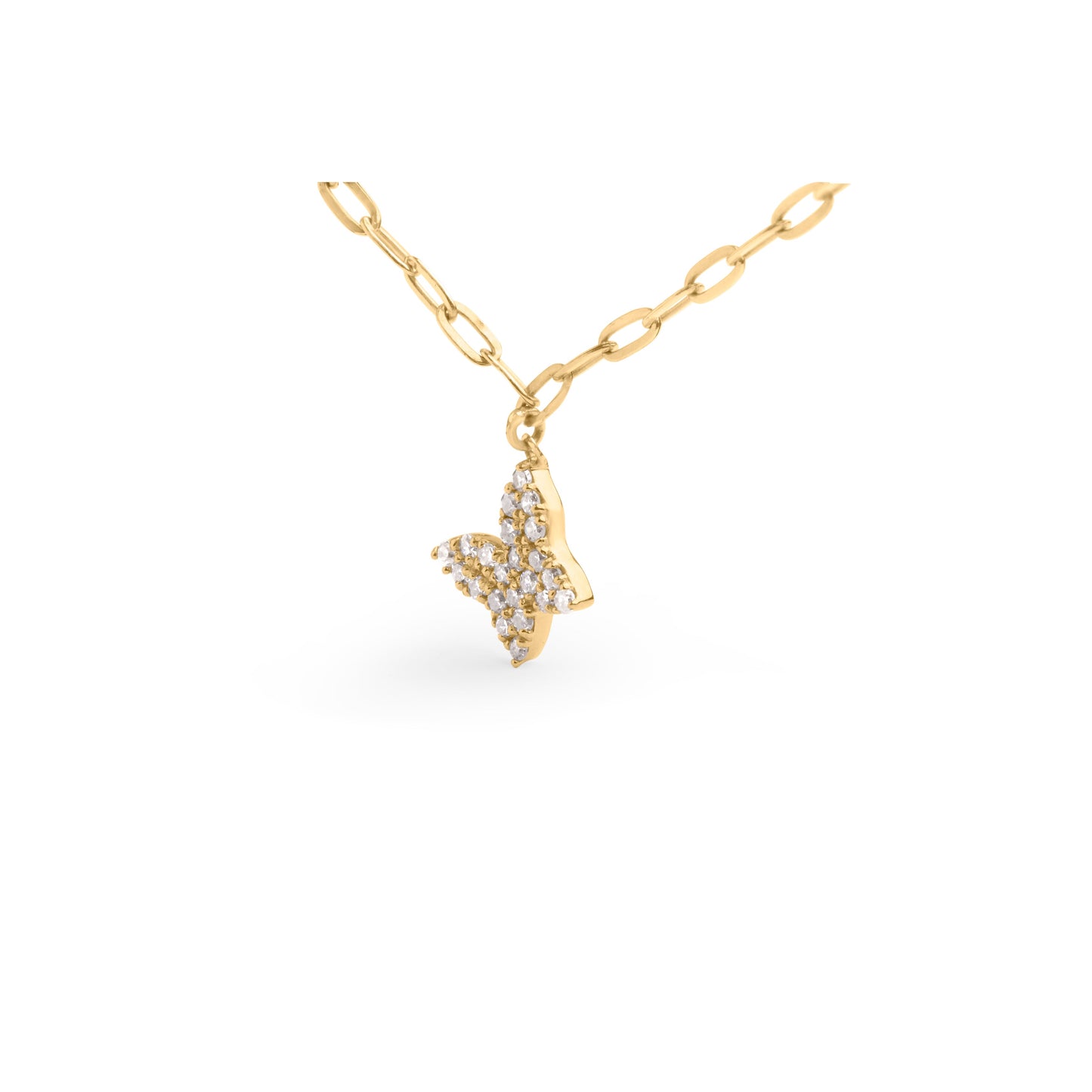 Collar de mariposa ajustable de diamantes en oro amarillo de 14KT - 15"-17"