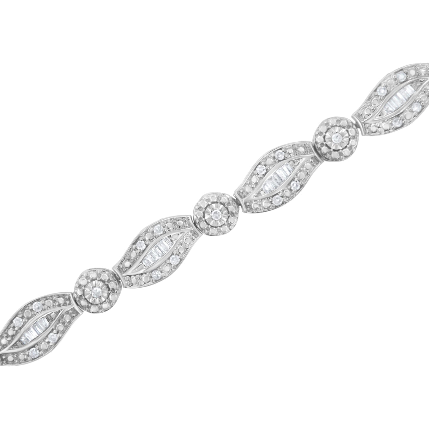Bracelet double feuille en argent sterling .925 avec diamants - 1 cttw