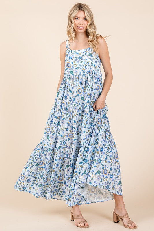 Robe Maxi Sans Manches à Imprimé Floral Élegante