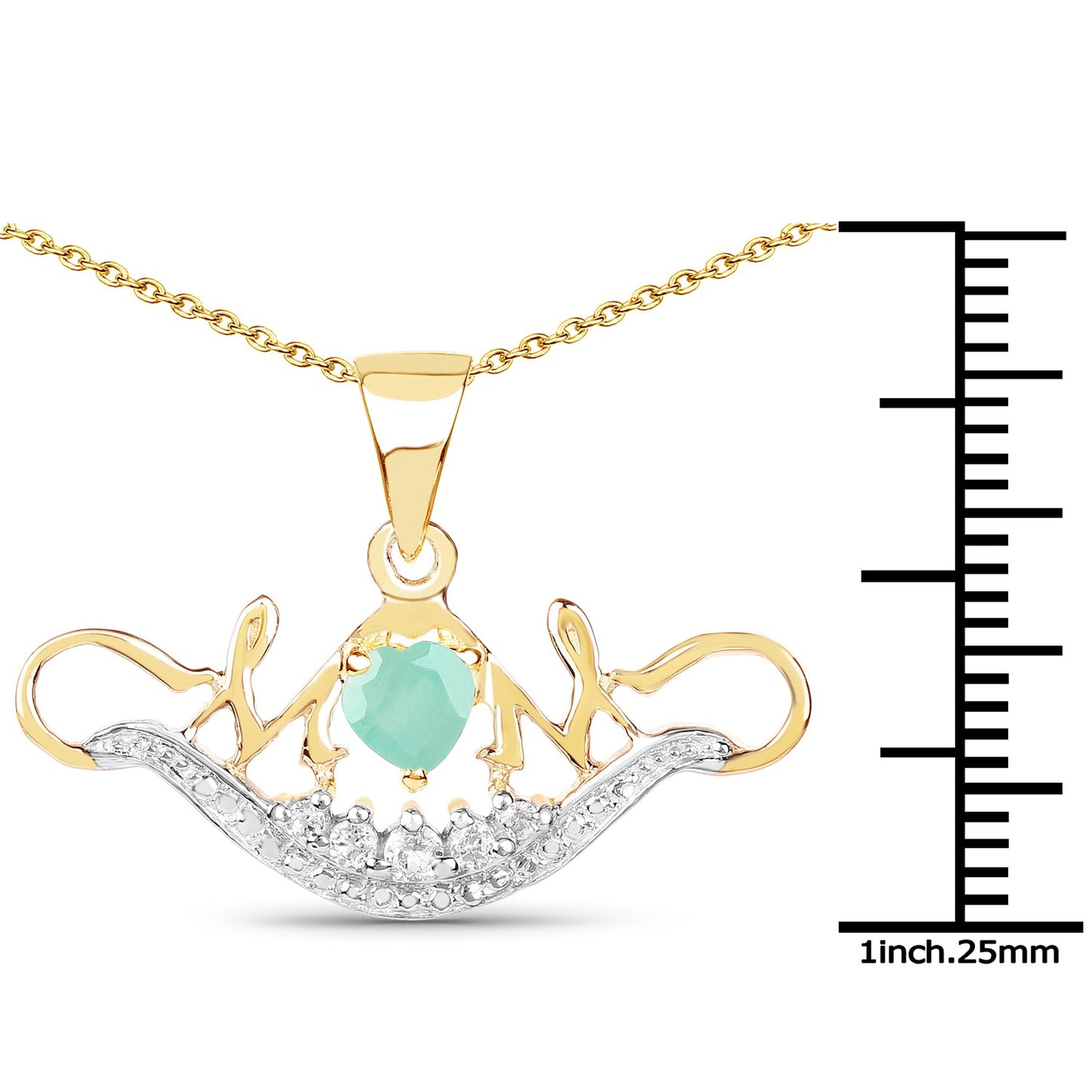14K Yellow Gold Plated Emerald & White Topaz Pendant