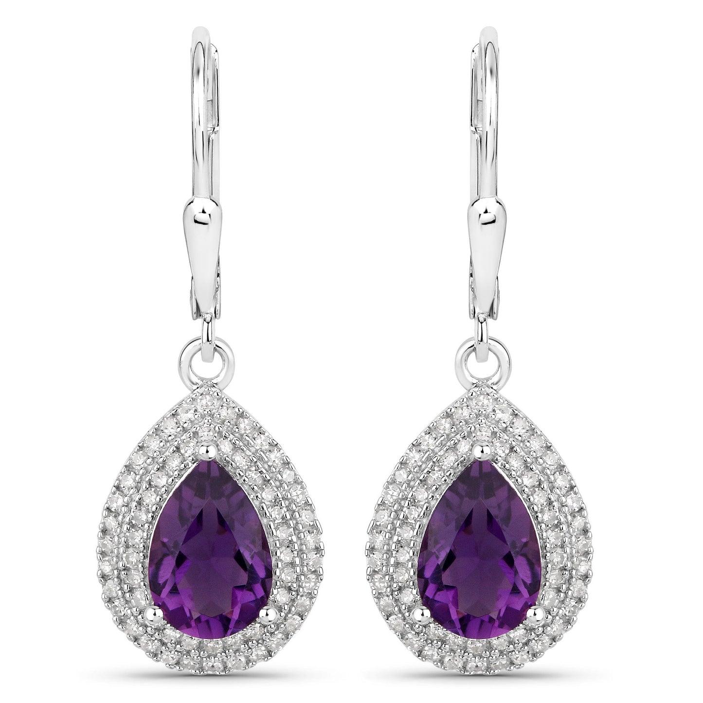 Boucles d'oreilles en argent sterling avec améthyste et diamant de 2,77 carats
