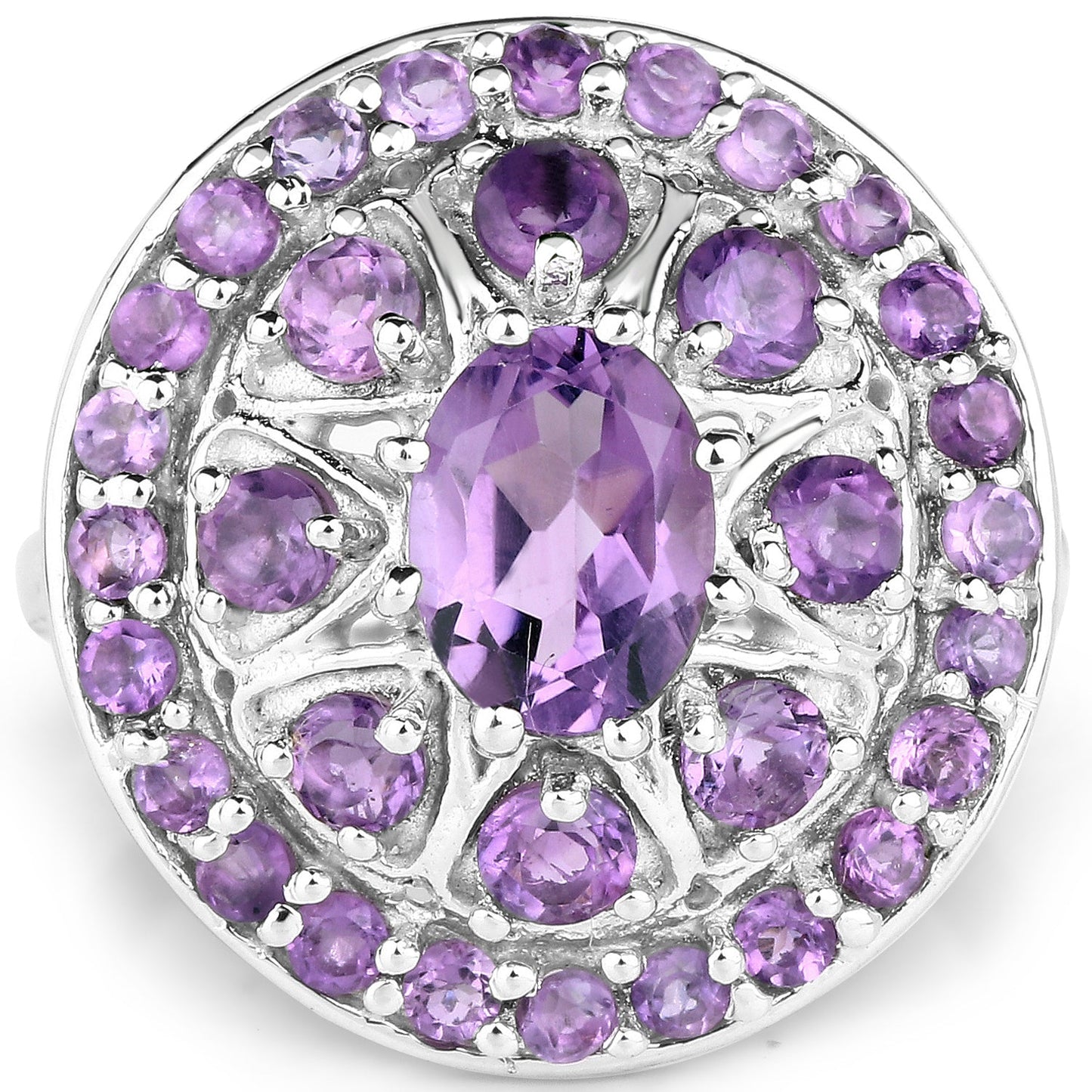 Bague florale en améthyste véritable de 2,67 carats en argent sterling
