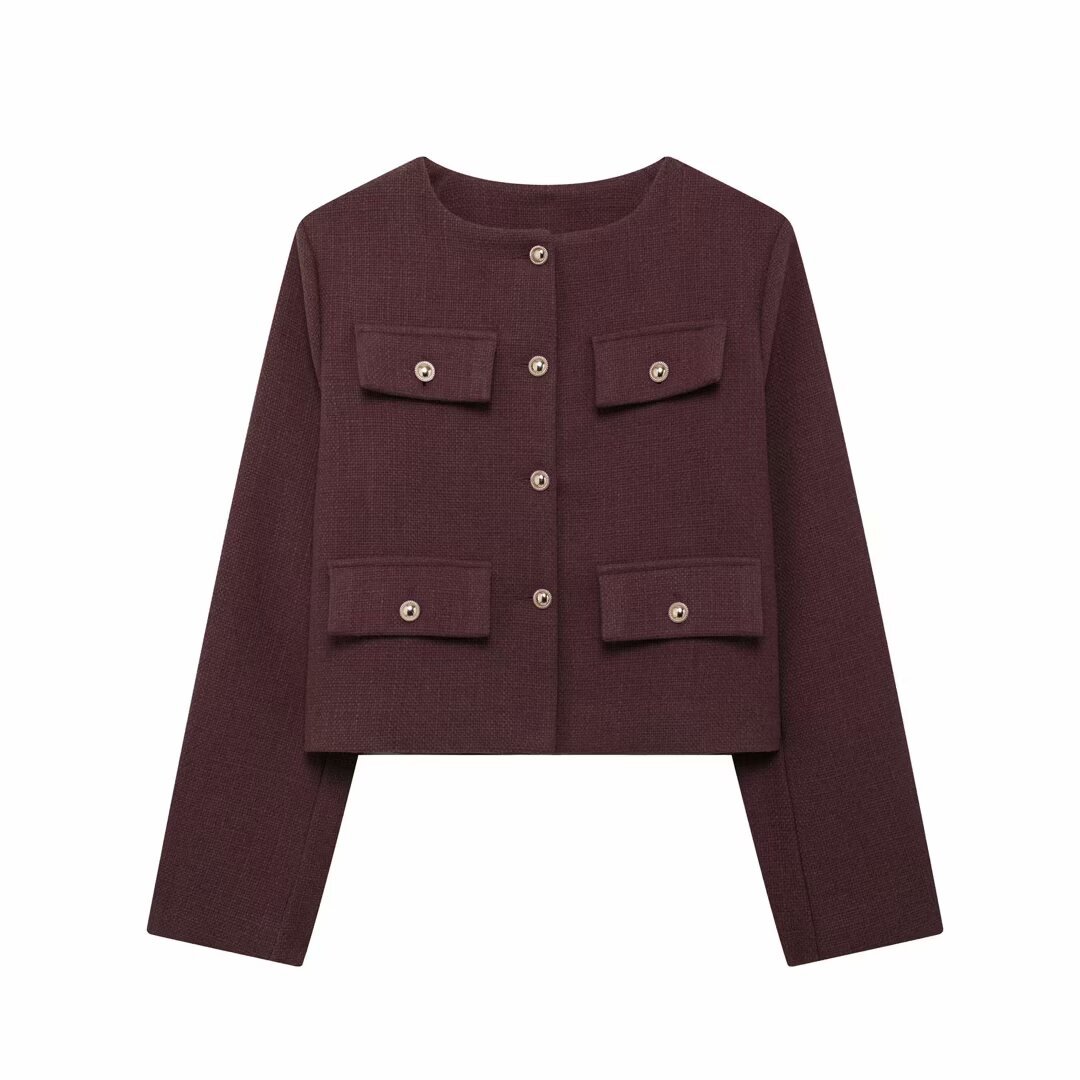 Veste Croppée Chic Décorée de Poches