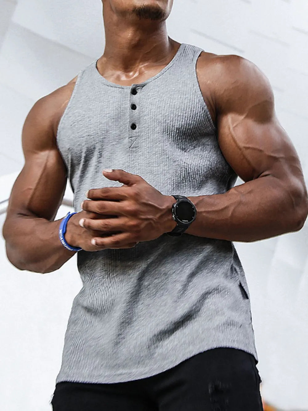 Camiseta sin mangas de talla grande para hombres con textura acanalada