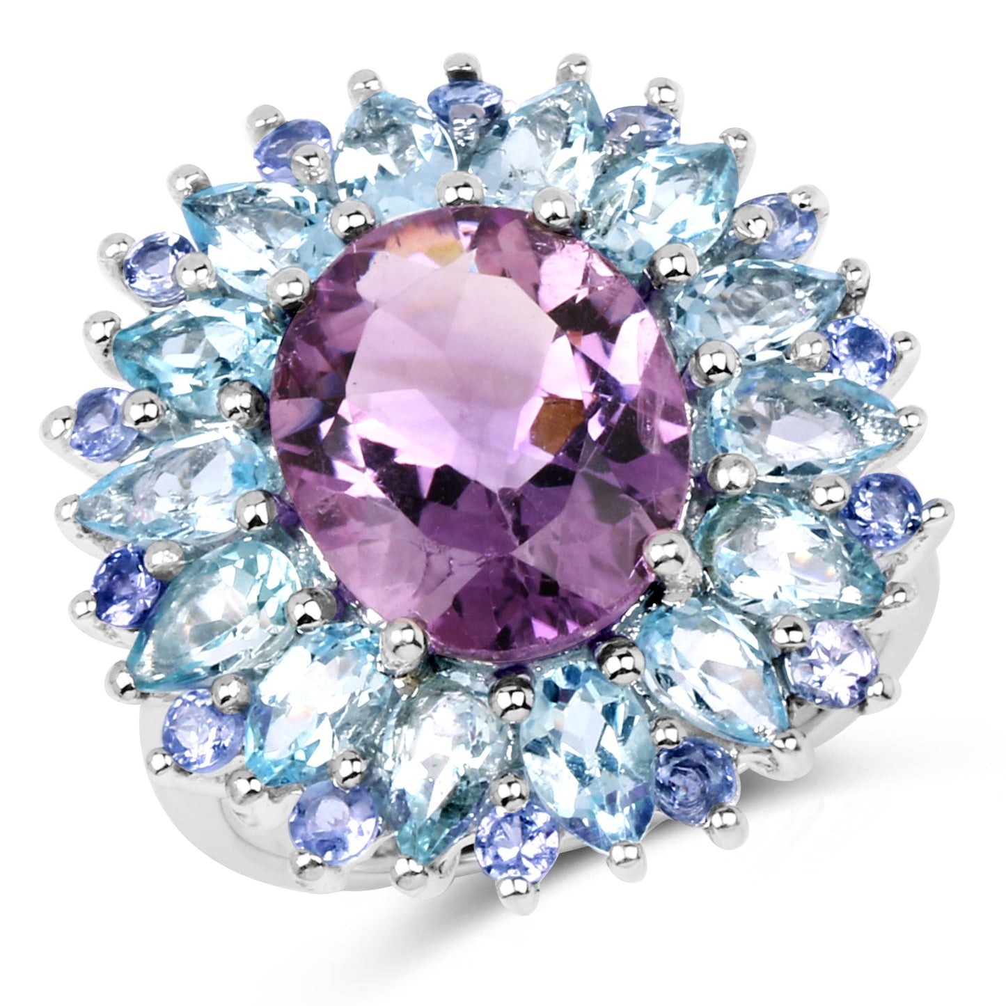 Bague en argent sterling avec améthyste de 7,79 carats, topaze bleue et tanzanite