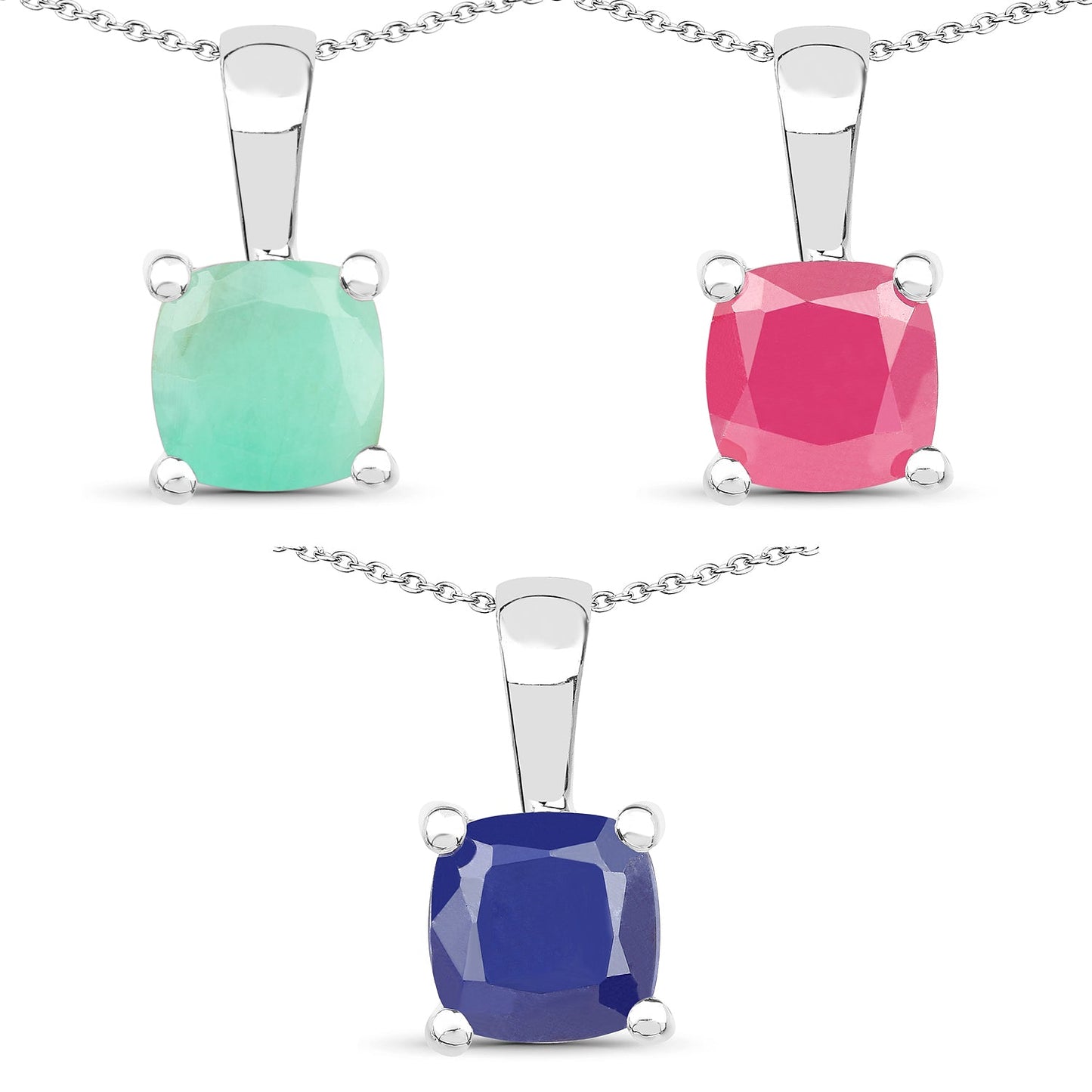 Elegante colgante de esmeralda, rubí y zafiro de 3.00 quilates en plata esterlina