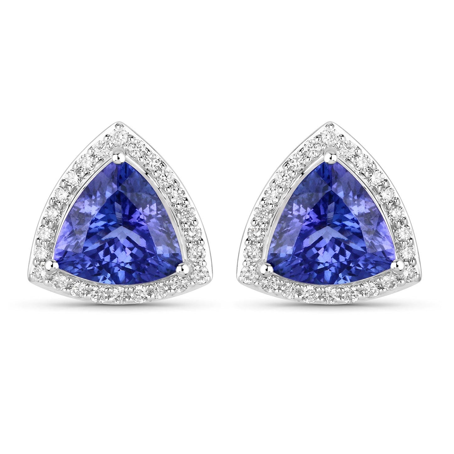 4.62 Carat Genuine Tanzanite and White Diamond Earrings in 14K White Gold