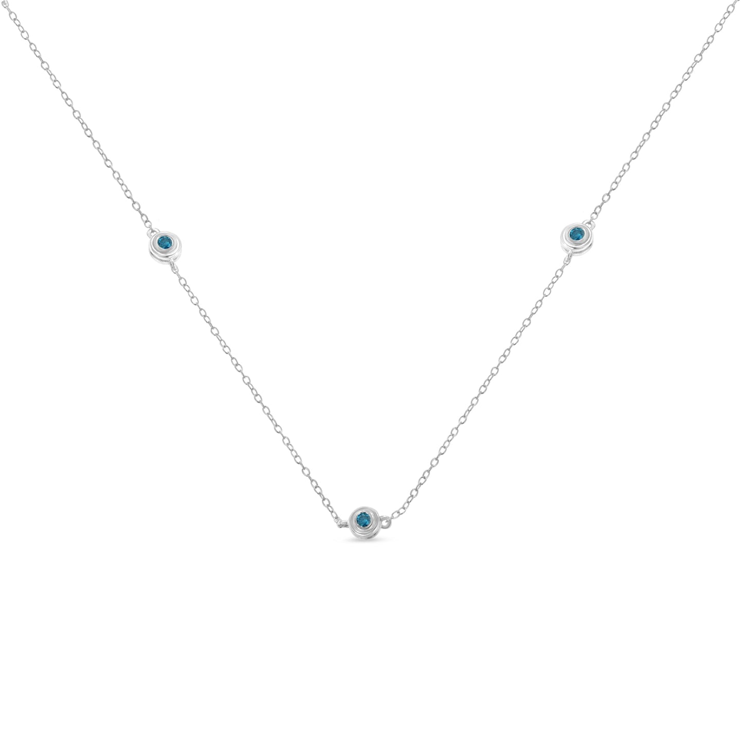 Sterling Silver Blue Diamond Station Necklace