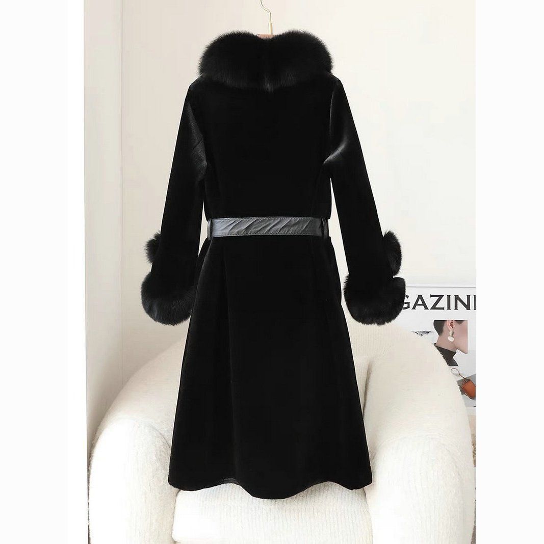 Manteau en fausse fourrure épaisse avec col en fourrure luxueux pour femmes