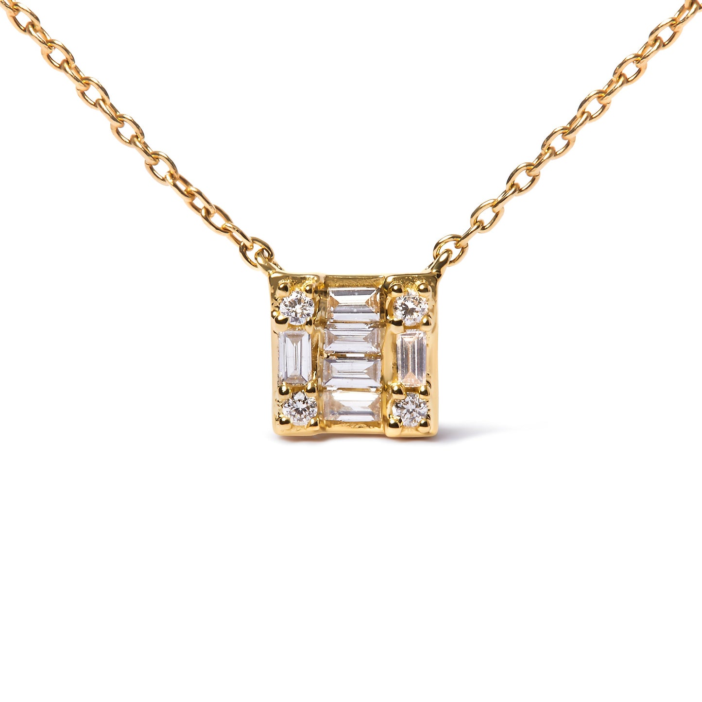 10K Yellow Gold Diamond Mosaic Pendant Necklace - 18"