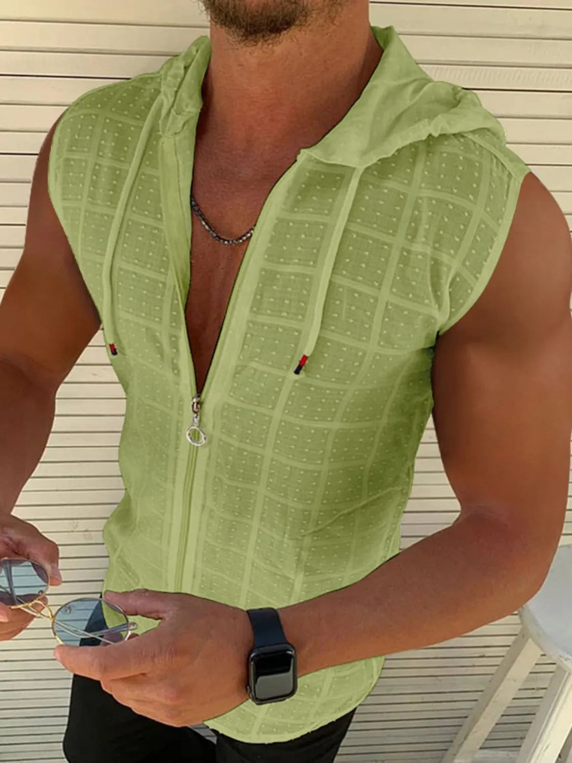Men's Plus Size Sleeveless Zip Up Hoodie