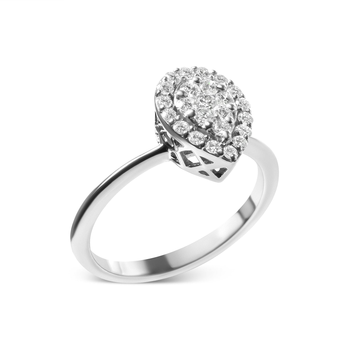 Anillo de Promesa en Forma de Pera con Diamantes en Racimo de Oro Blanco de 10K - Talla 7