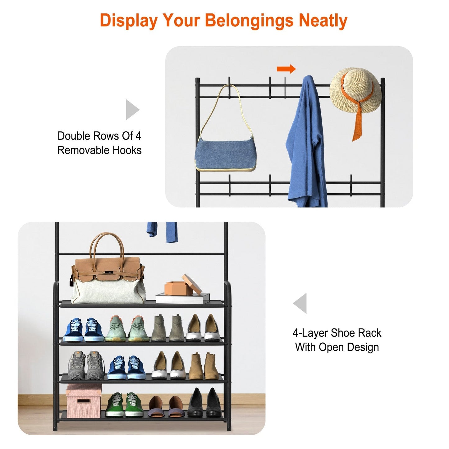 Entryway Coat and Shoe Rack - 4 Tier Freestanding Organizer