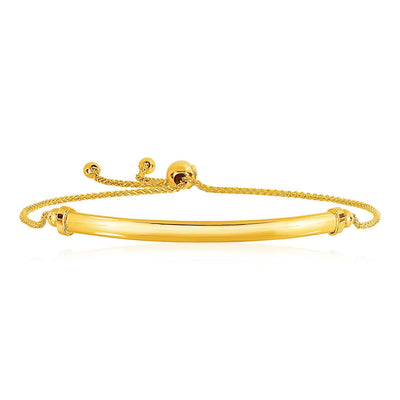 Pulsera de barra curva lisa y estilo lariat de oro amarillo de 14k