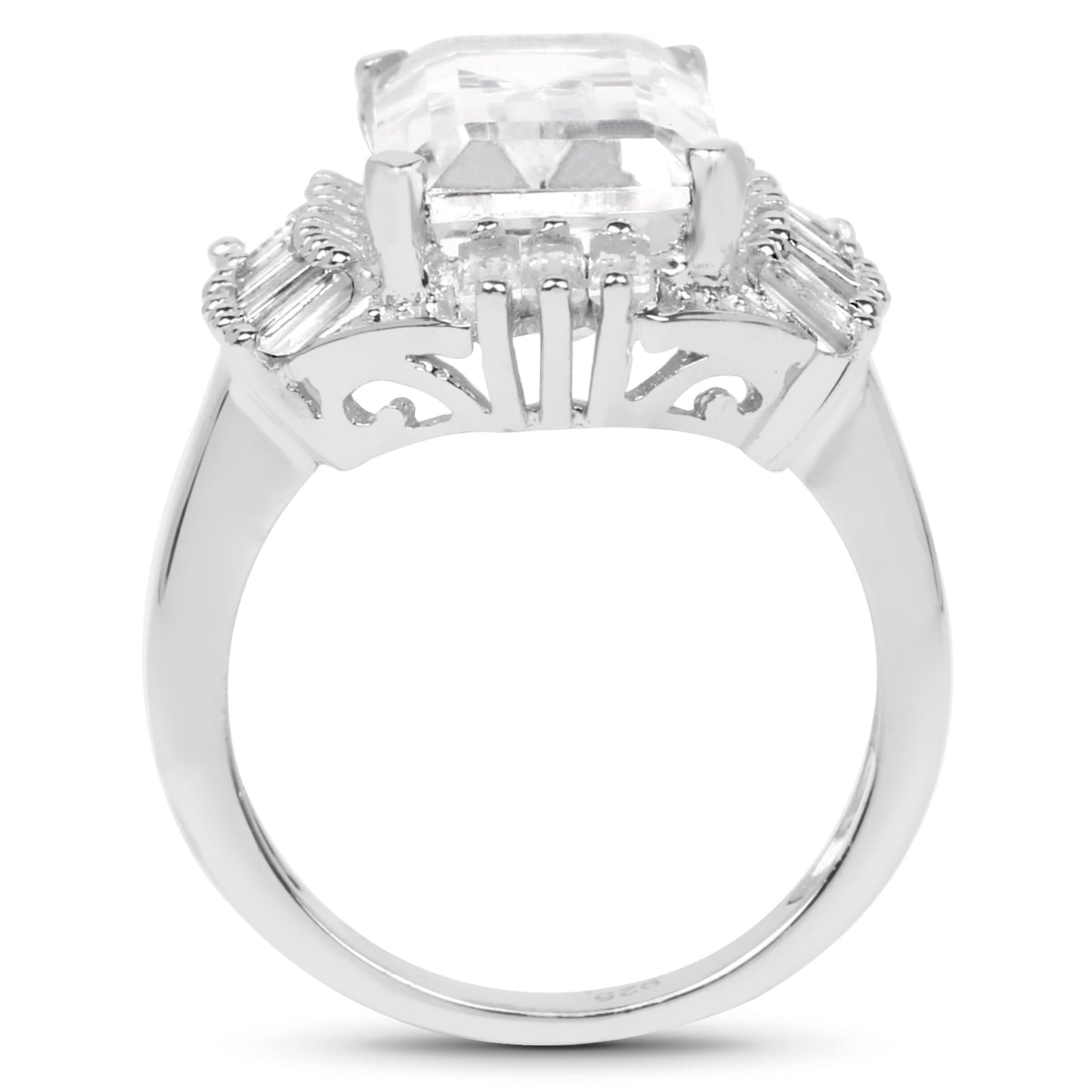 9.77 Carat Crystal Quartz & White Topaz Sterling Silver Ring