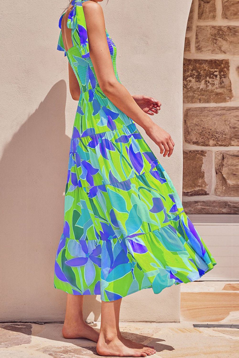 Charming Floral Tie-Shoulder Midi Dress for Summer Escapes - Korvel