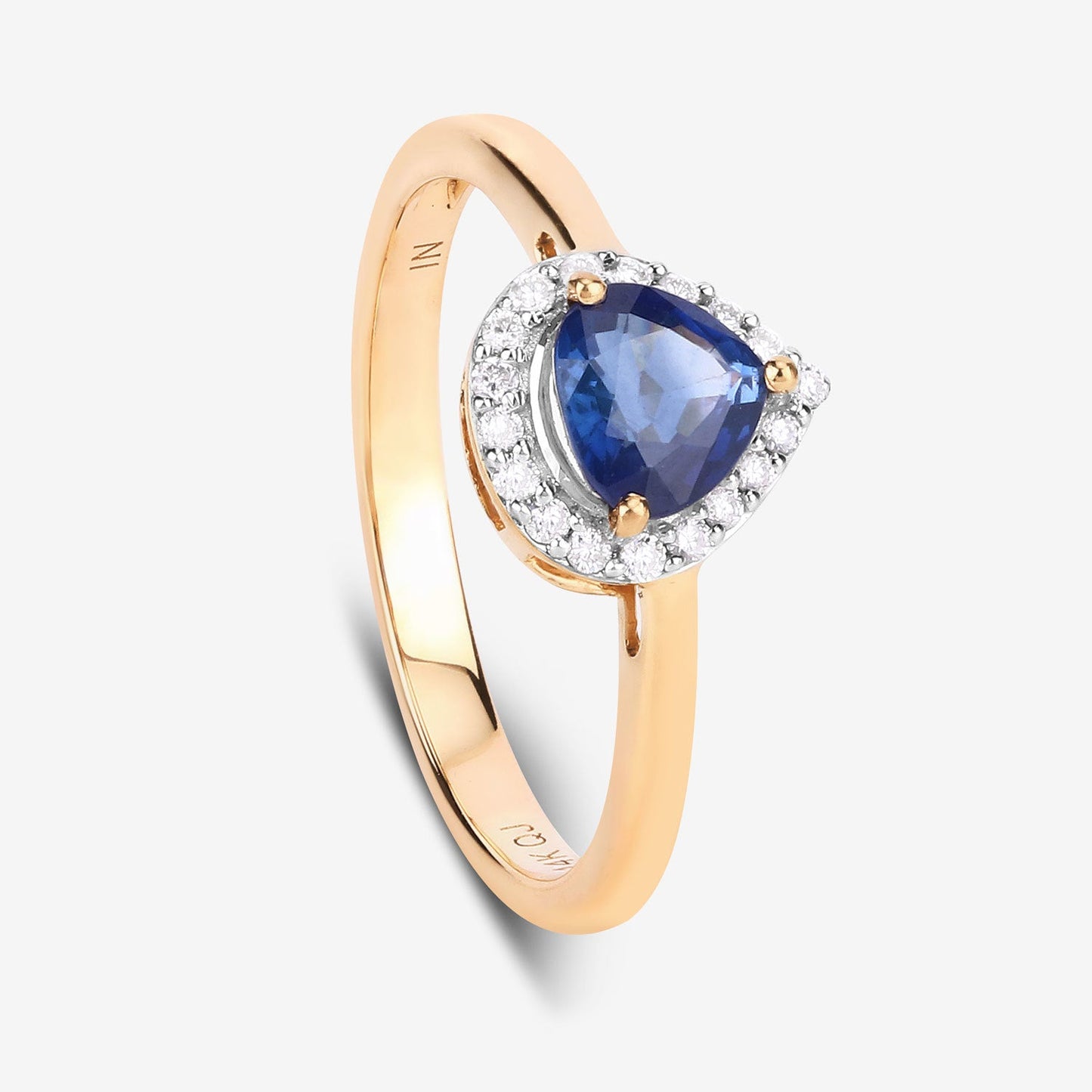 Bague de fiançailles en saphir bleu et diamant de 0,73 carat en or jaune 14K
