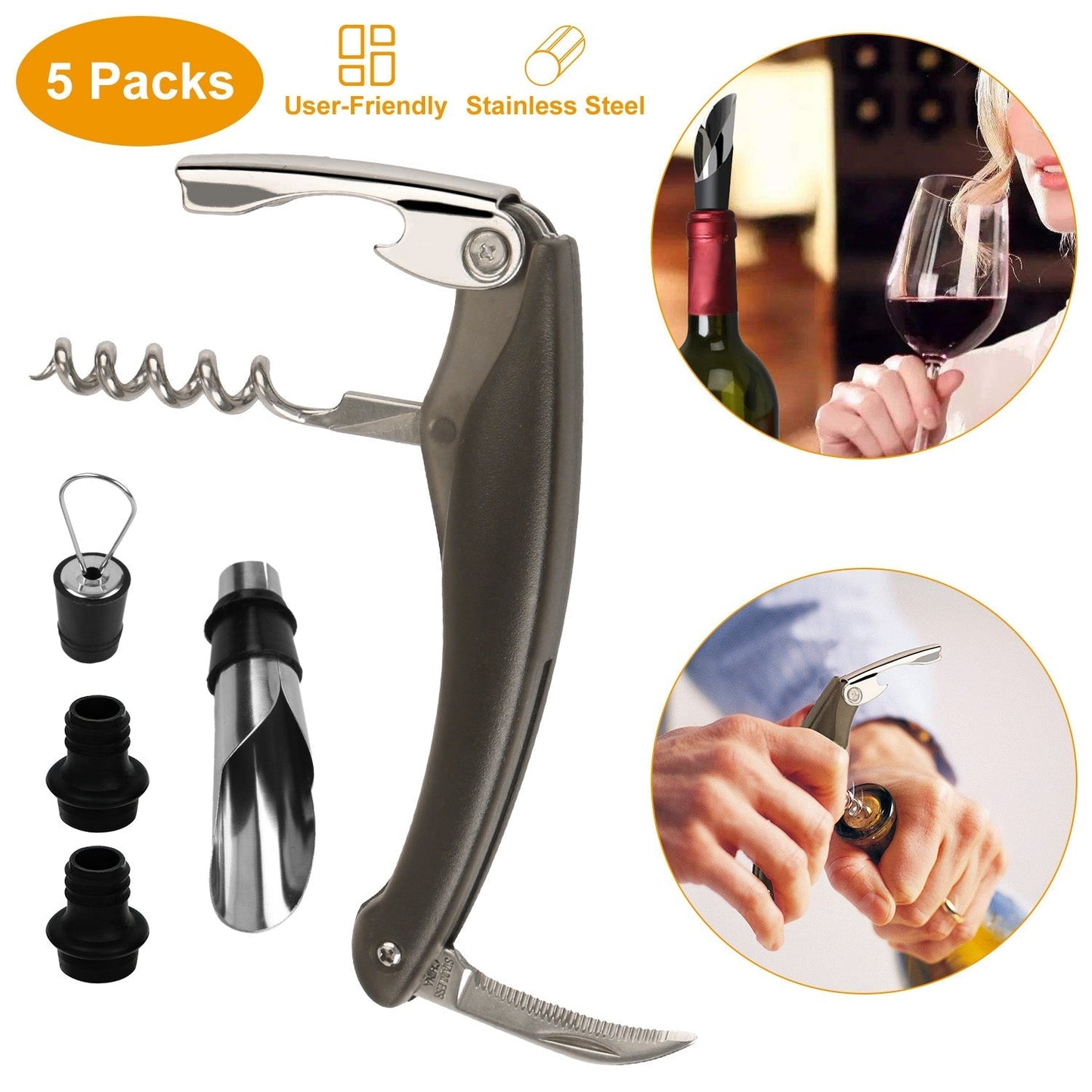 Juego de sacacorchos premium de 5 piezas con sacacorchos y accesorios