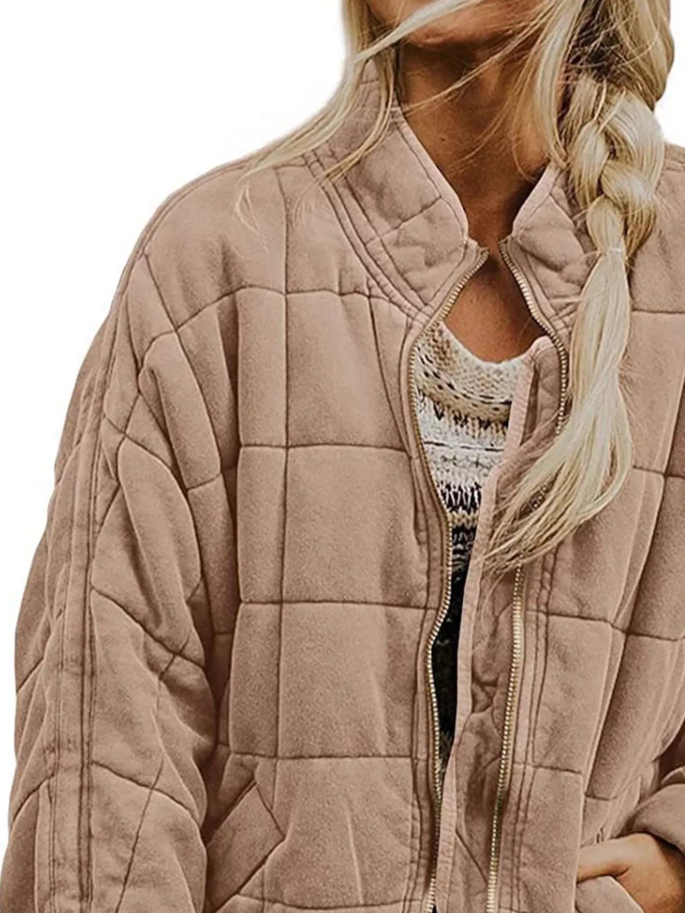 Plus Size Full Zip Quilted Bomber Jacket