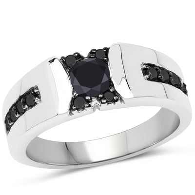 Anillo de Compromiso de Diamante Negro Genuino de 0.83 Quilates en Plata de Ley