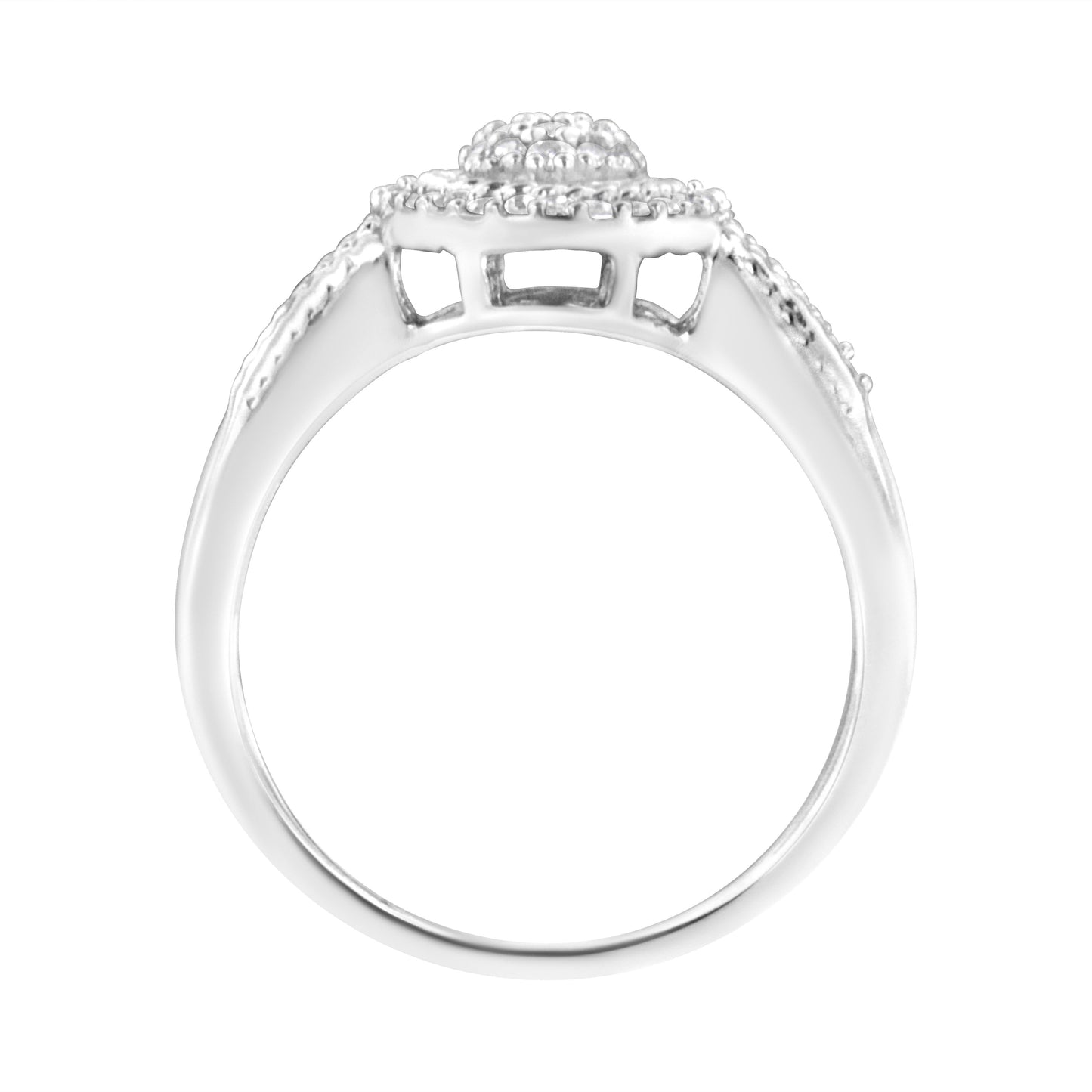 .925 Sterling Silver Pave Set Round-Cut Diamond Halo Cocktail Ring - Size 7