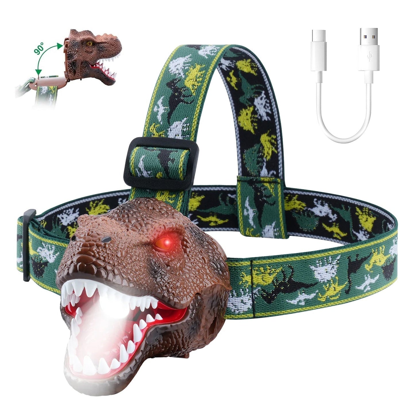 Dinosaur Headlamp for Kids - Adjustable Flashlight with Roar Sound