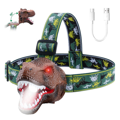 Dinosaur Headlamp for Kids - Adjustable Flashlight with Roar Sound