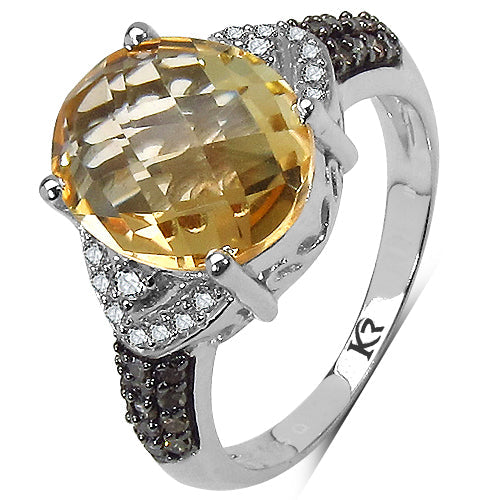 4.69 Carat Citrine & Diamond .925 Sterling Silver Cocktail Ring