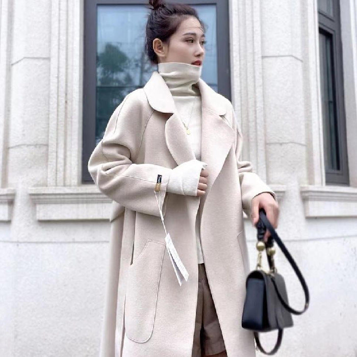Abrigo de Cashmere Doble Cara de Longitud Media para Mujeres