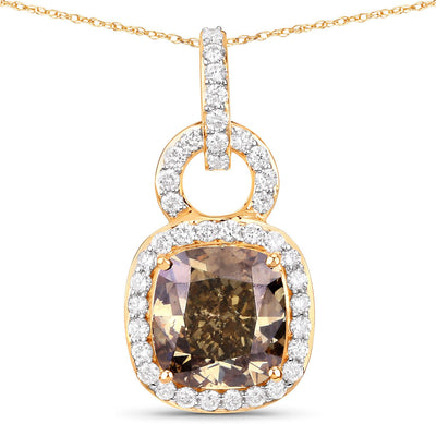 Pendentif en diamant brun certifié IGI de 2,50 carats en or jaune 18K