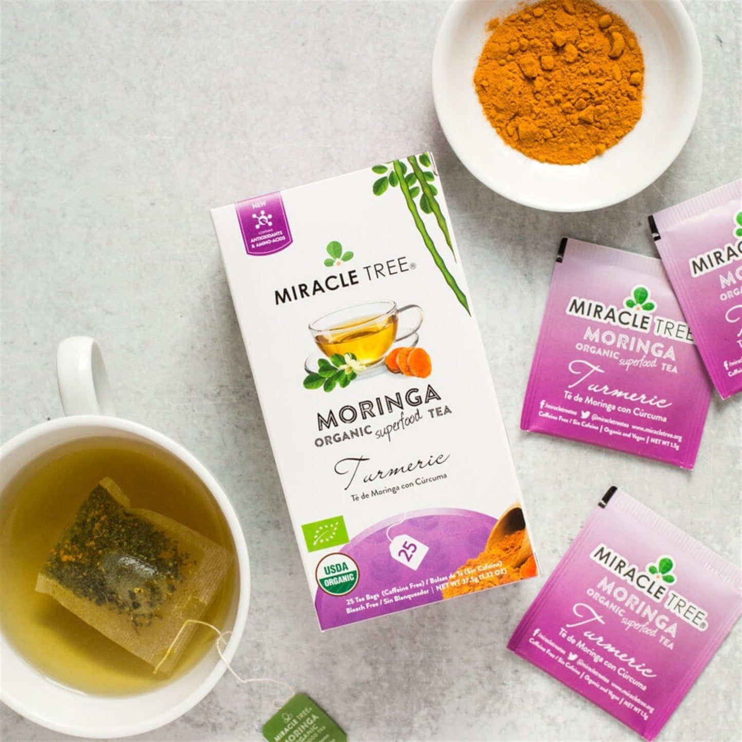 Organic Moringa & Turmeric Tea - 25 Wrapped Tea Bags