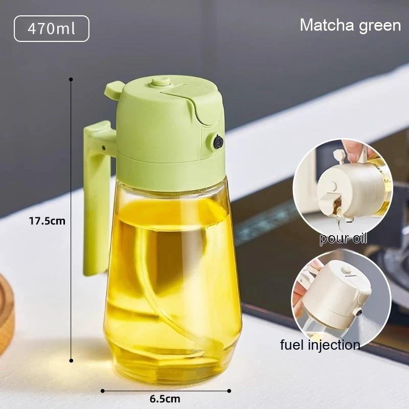 Distributeur de vaporisateur d'huile d'olive 470ML - Bouteille en verre 2-en-1 pour la cuisine