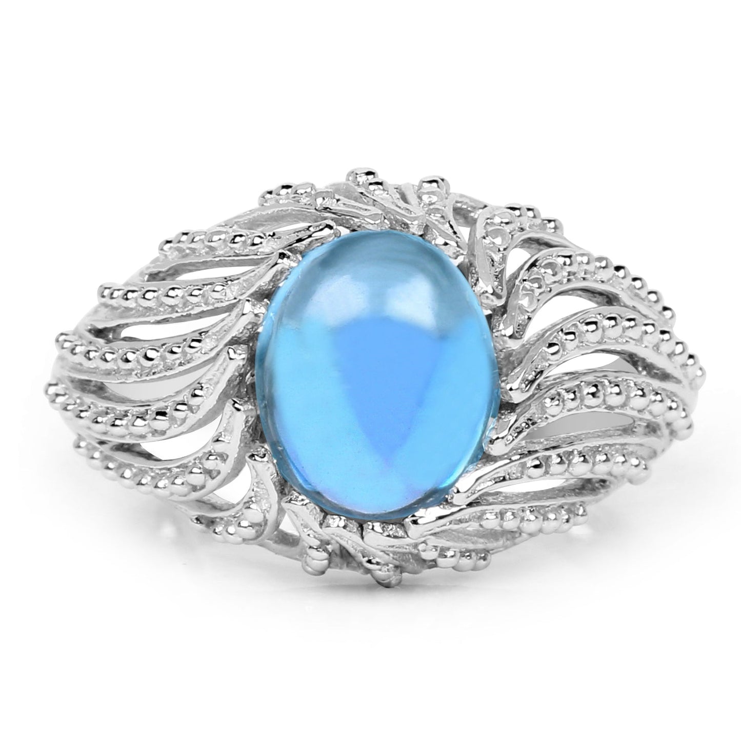3.65 Carat Swiss Blue Topaz Sterling Silver Engagement Ring