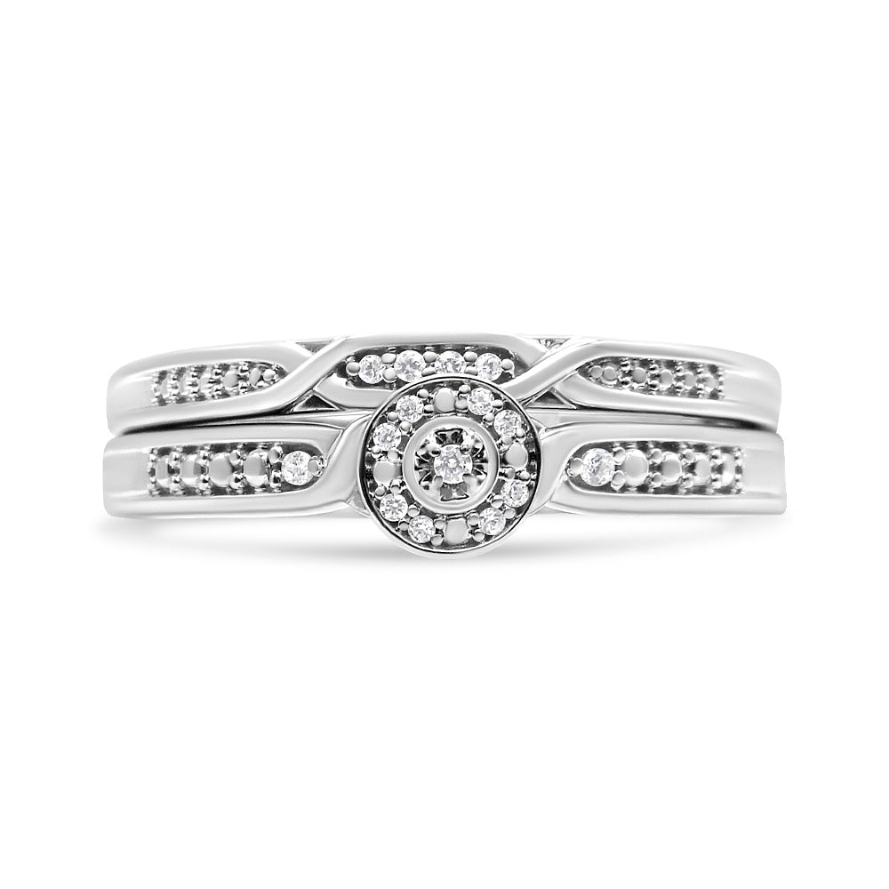 Anillo de Conjunto Nupcial con Acento de Diamante en Plata Esterlina .925 - Talla 7