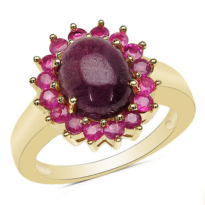 14K Yellow Gold Plated 5.07 Carat Ruby Sterling Silver Ring