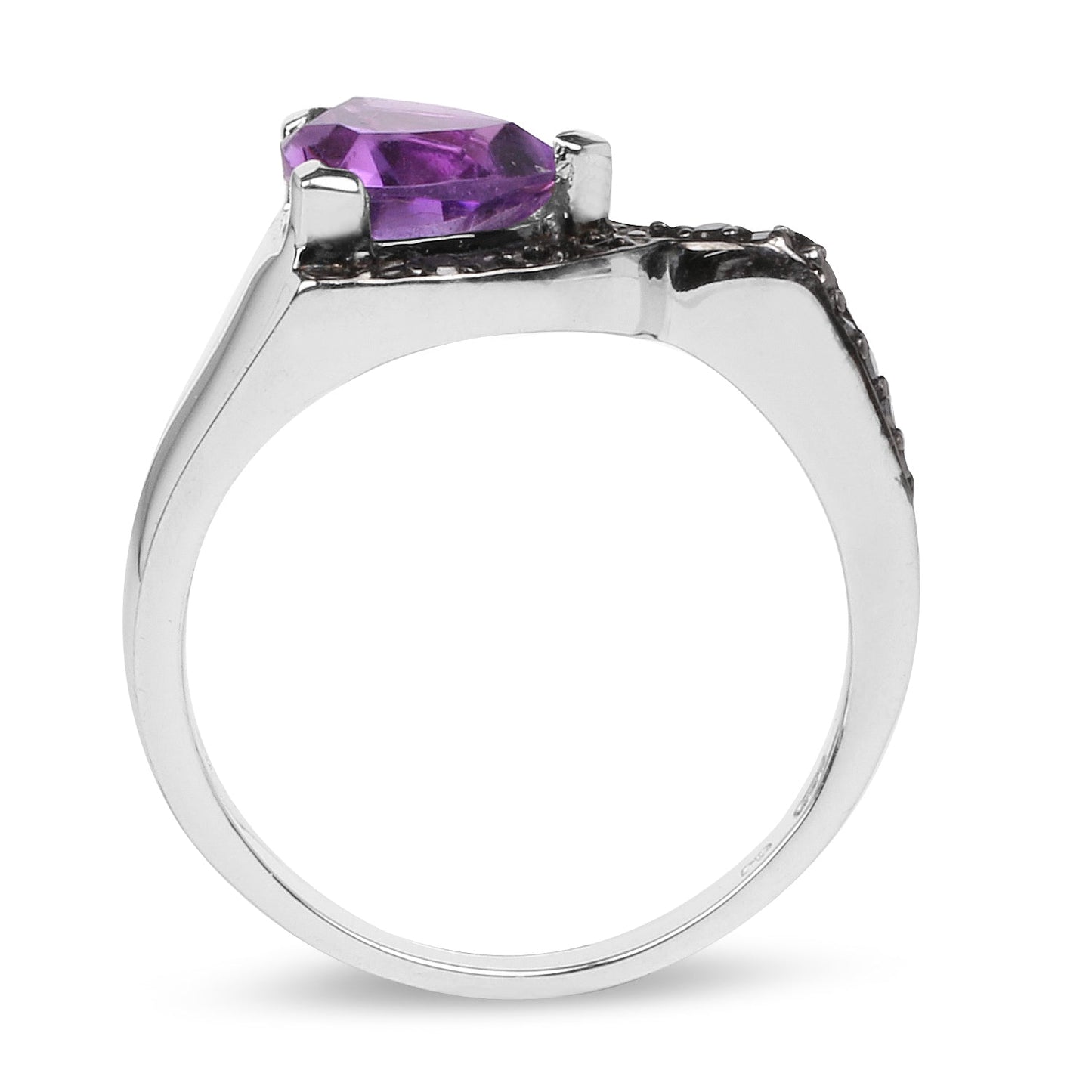 1.55 Carat Genuine Amethyst and Black Diamond Ring