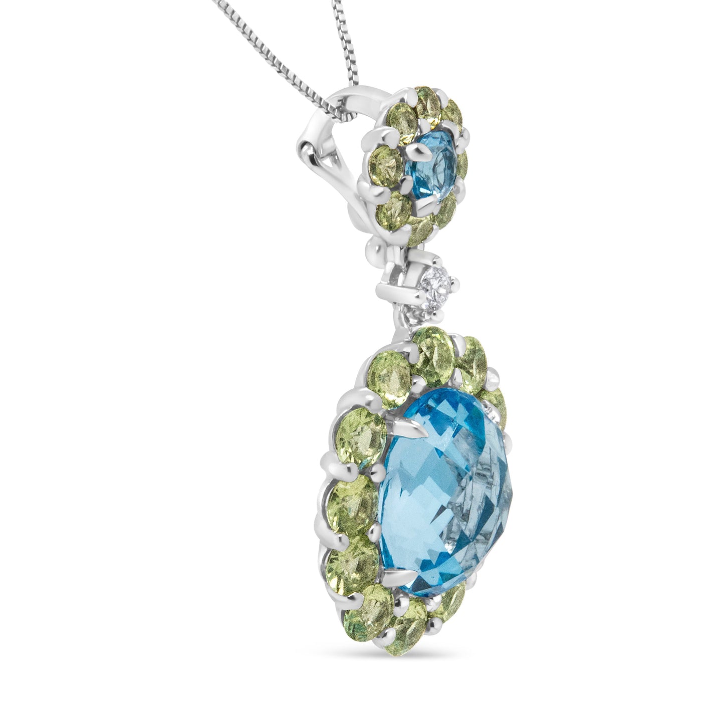 Collier Pendentif en Or Blanc 18k avec Diamants et Gemmes en Halo