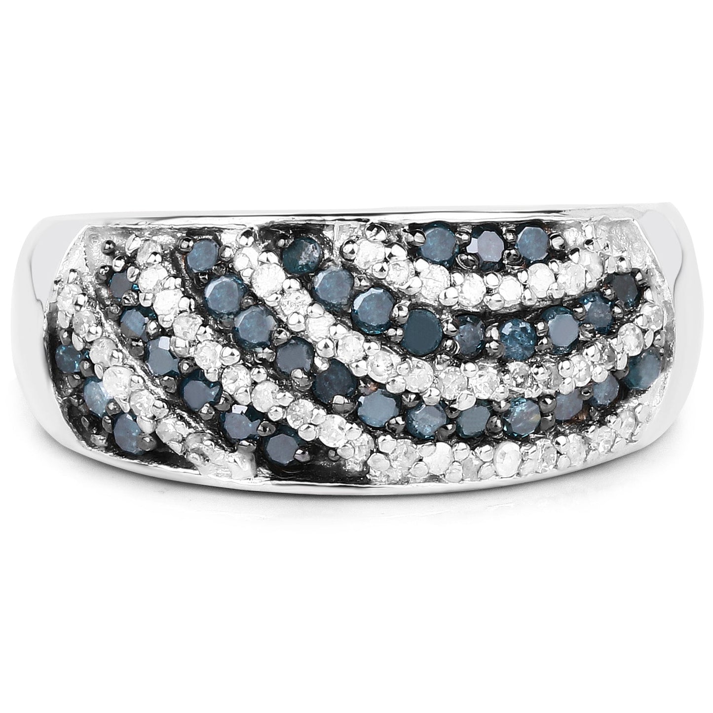 0.62 Carat Blue and White Diamond Sterling Silver Engagement Ring