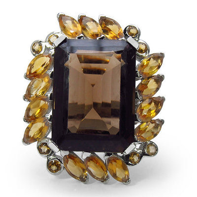 17.85 Carat Smoky Quartz & Citrine Sterling Silver Ring