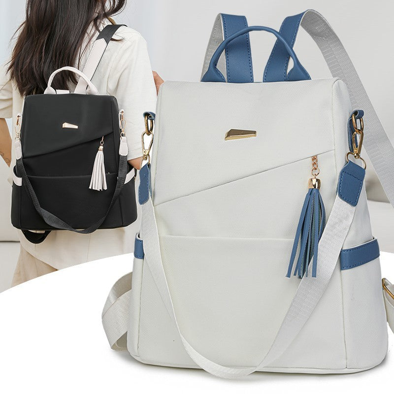 Oxford Cloth Stitching Women'S Backpack Anti-Theft Back Zipper Girls Schoolbag Casual Travel Double Shoulder Backpack - Korvel