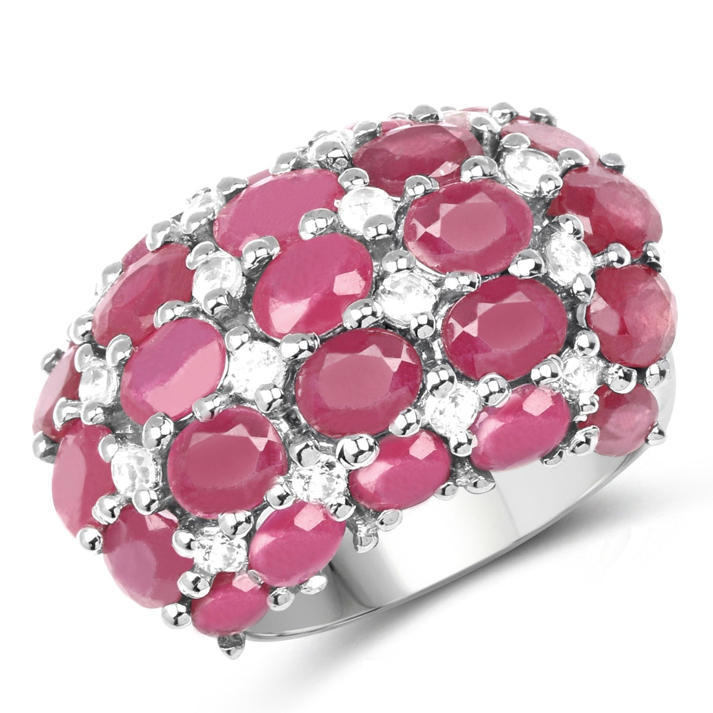Bague de fiançailles en argent sterling avec rubis de 8,54 carats et topaze blanche