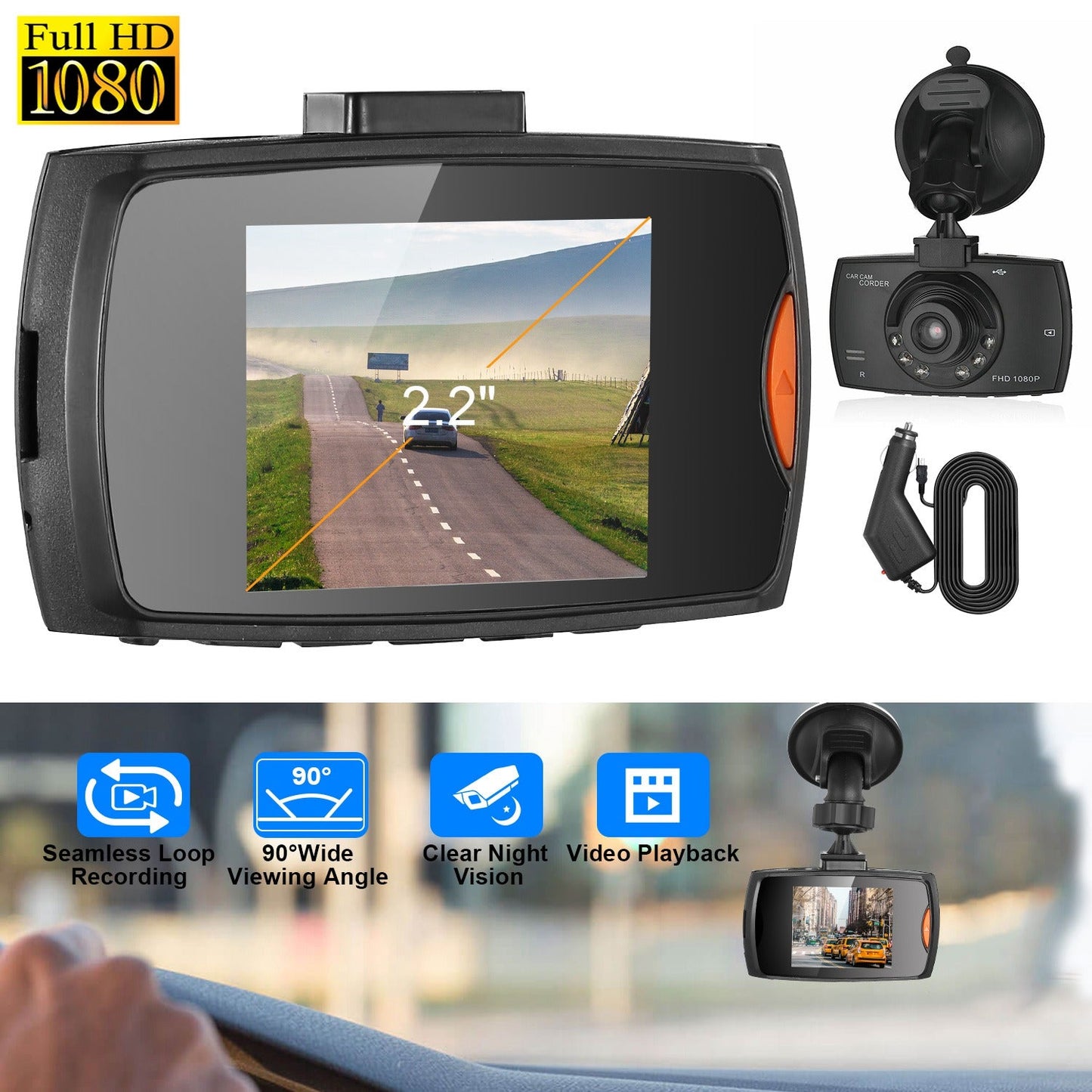 1080P Car DVR Dash Cam with Night Vision and Loop Recording