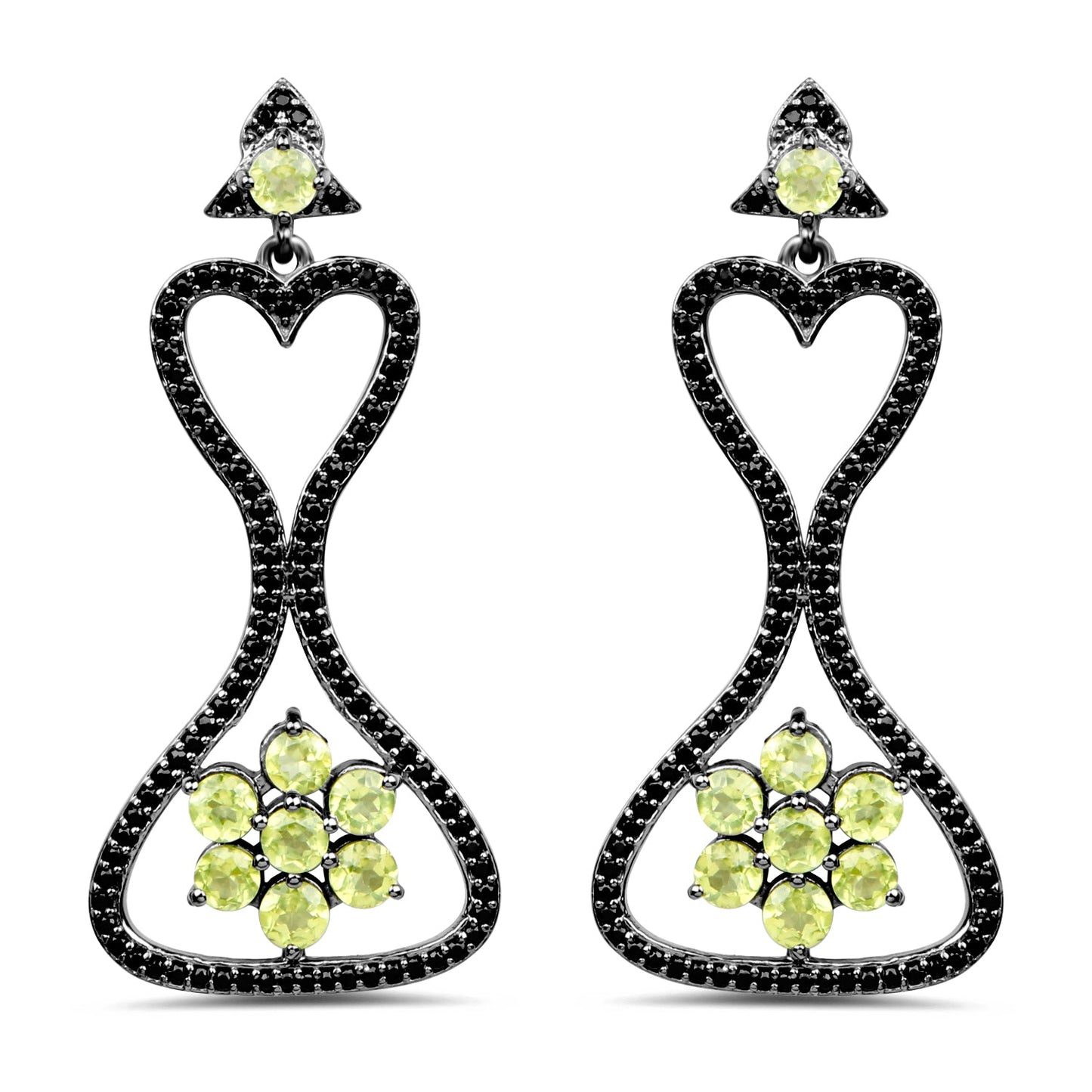 Boucles d'oreilles en péridot et spinelle noir de 6,93 carats en argent sterling
